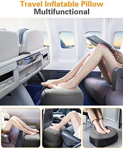 Sunany Inflatable Foot Rest Pillow for Airplane Travel, Adjustable Height for Kids/Adults to Sleep While Traveling,Suitable for Airplane, Office, Home, Trains, Cars and Any Travel（Dark Grey,2 Pack） - Image 2