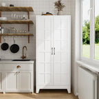 COFaR 71" White Farmhouse Pantry Cabinet with Doors and Adjustable Shelves - Image 3