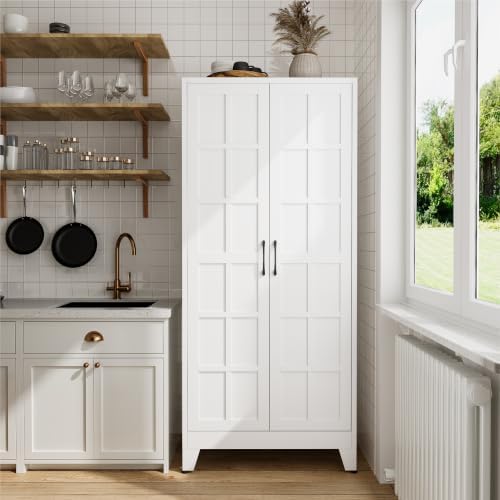 COFaR 71" White Farmhouse Pantry Cabinet with Doors and Adjustable Shelves - Image 3