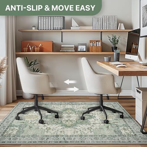 4FT Round Office Chair Mat for Hardwood Floor, Non-Slip Washable Green - Image 5