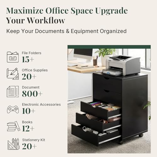 5 Drawer Mobile File Cabinet, Printer Stand with Wheels - Image 5