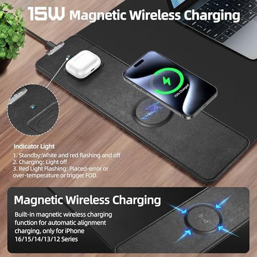 Magnetic Wireless Charging Mouse Pad, 31.5"x15.8" XXL Desk Mat - Image 2