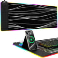 Mouse Pad with Phone Holder, Wireless Charging Desk Mat, RGB Gaming Mousepad Home Office Large Desk Pad with Ultra-Smooth Surface, Non-Slip Base, Waterproof Keyboard Pad,Wavy Black by miroddi