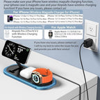 3 in 1 Fast Wireless Charger Stand for iPhone, Foldable Travel Charging Station for Magsafe for iPhone 17/Air/16/15/14/13/12 Series, Apple Watch Series, AirPods pro/2/3/4, 2025 Christ mas Gifts (Blue) - Image 2