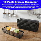 10 Packs Black Mesh Drawer Organizers 9 x 3 x 2 Inches Silverware Mesh Drawer Organizer with Interlocking Arm for Kitchen Drawers for Flatware Knives Spoons Fork Cosmetic Tabletop Storage Tray - Image 6