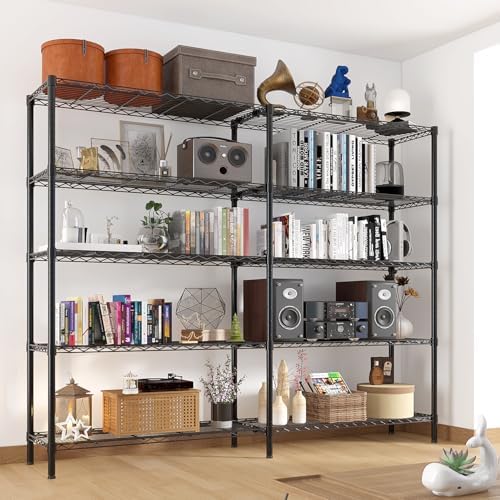 5 Tier Storage Racks Shelving, Heavy Steel Pantry Shelves, Adjustable Wire Shelving Rack, Suitable for Garage, Kitchens, Offices, 69.7" W x 16" D x 71" H, Black - Image 2