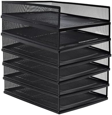 A3 Metal Letter Tray, 2pcs/4pcs/6pcs, Stackable Paper Tray, Metal Mesh Desktop Organizer, File Document Storage Rack for Home, Office, School, Black/White, Horizontal/Vertical (6, Vertical,Black) by Unknown
