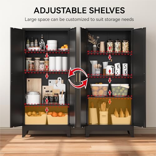 COFaR 61" Metal Pantry Cabinet in Black, Modern Storage Cabinet with Adjustable Shelves, Sturdy Metal Cupboard for Kitchen, Office, Living Room & Bathroom Organization - Image 5