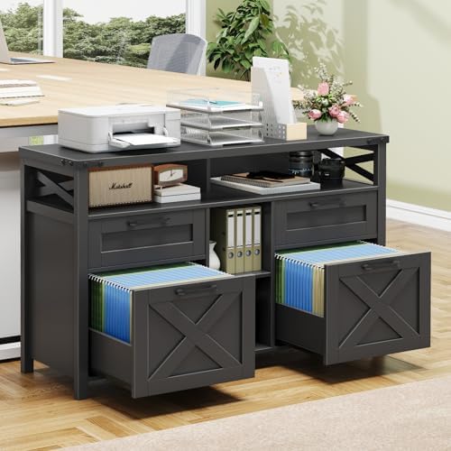 Halitaa File Cabinet with Open Storage Shelf for Home Office, Pure Black - Image 4
