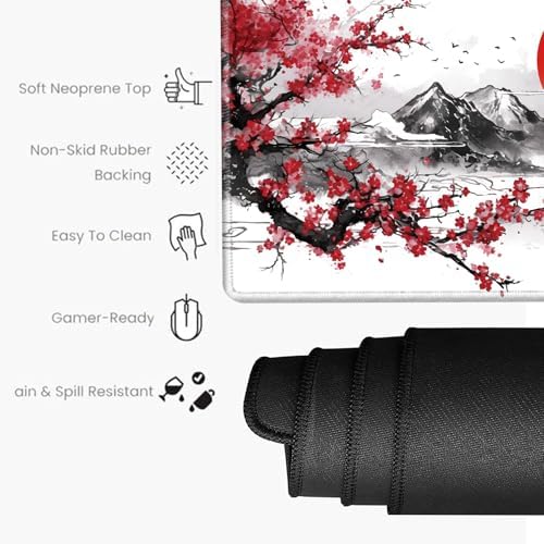 48x24 Mouse Pad Giant Cherry Blossom Desk Mat Large Mousepad Gaming Red Sakura Mouse Mat Huge Oversized Desk Pad XXXXL Computer Mat for Office Work Women - Image 3