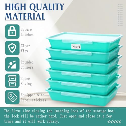 Tinlade 12 Pcs Classroom Paper Storage Bins with Lids, Teal, 13x10in - Image 3