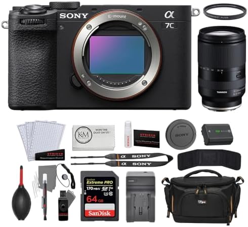 Sony a7C II Mirrorless Camera | Black Bundle with Tamron 28-200mm f/2.8-5.6 Di III RXD for Sony E Mount + 64GB Card + UV Filter + Camera Case + Photo Starter Kit + Cloth + Charger (7 Items) by Unknown