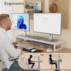 LAND·VOI Dual Monitor Stand Riser,41.5'' Long Monitor Stand for 2 Monitors, Wood and Steel Computer Monitor Stand, Desktop Oraganizer with Pen Holder, Monitor Riser for Desk Computer,Laptop,TV, White - Image 5