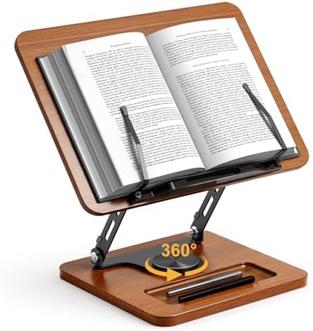 OPTIXCELL Book Stand for Reading, 360° Rotating Book Holder, Page Clips by OPTIXCELL