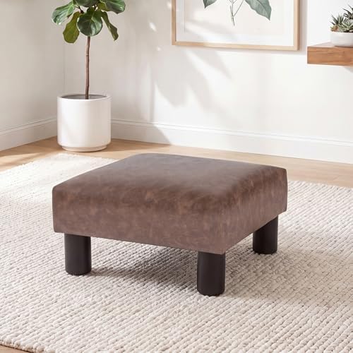 Joveco Small Footstool Ottoman Upholstered PU Leather Square Footrest Ottomans Small Foot Rest for Desk Couch Living Room Bedroom Office (Brown) by Joveco