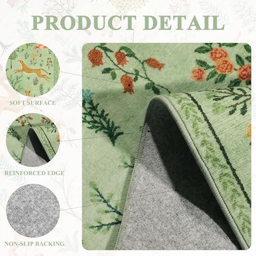 DUKINO 2x6 Runner Rug, Washable Animal Kitchen Rugs Non Slip, Light Green - Image 4