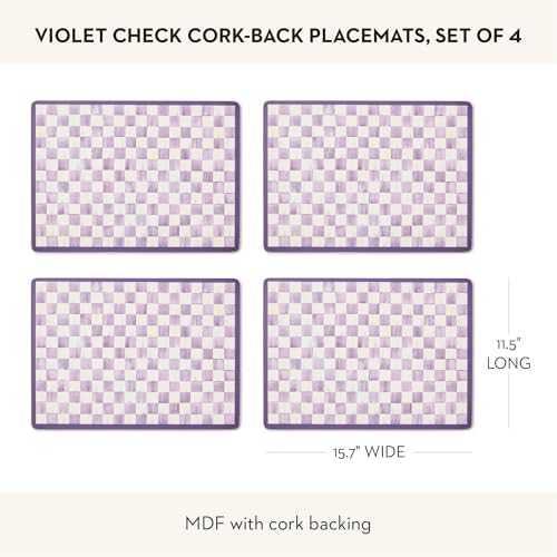 MACKENZIE-CHILDS Cork-Back Placemat Set, Purple-and-White Violet Check - Image 2