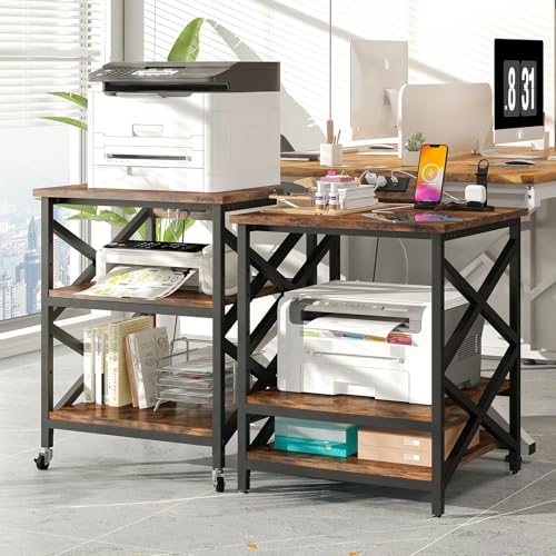 METYERRY 23.6"x23.6" Large Printer Stand with Power Outlet, 3 Tier Cart - Image 2
