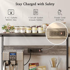 SUPERJARE Bakers Rack with Power Outlets, Microwave Stand, 31.5 X 16.5 Inch Larger Desktop, Kitchen Storage Rack with Adjustable Middle Shelf, 6 S-Shaped Hooks, Coffee Bar Stand, Grey - Image 3