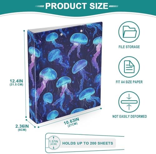 JIPONI 3 Ring Binder Jelly Fishs Blue 1 Inch Round Binders for Men Women Students, Cute File Organizer for Office Home School - Image 4