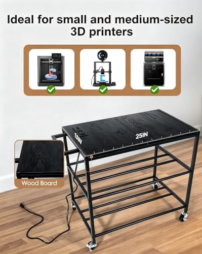 Small 3D Printer Stand Cart with Outlet, Wheels & Filament Storage Rack - Image 3