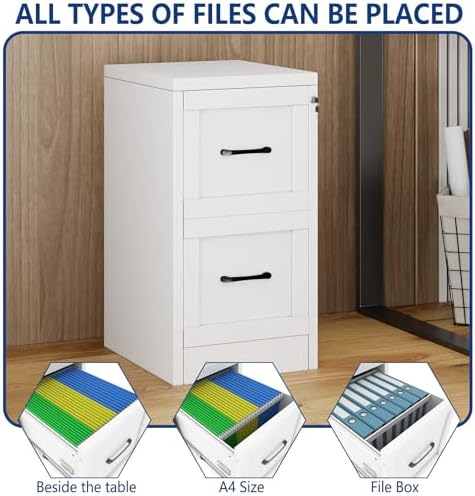 Ckzbx 2 Drawer File Cabinet with Lock, Narrow Vertical Filing Cabinet, Under Desk File Cabinets,White Metal Dresser Cabinets for Home Office,Fit Letter/A4/Legal Size File - Image 6