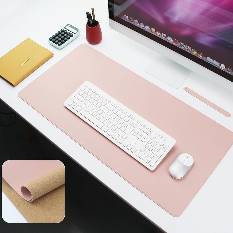 Ruby Lil Natural Cork Large Desk Blotter Protector,Waterproof Office Desk Pad with Stitched Edge,Pink,90x45cm by RubyLil