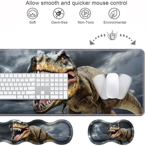 Ergonomic Keyboard Wrist Rest & Mouse Pad Wrist Rest Set, Large XXL Gaming Desk Mat 31.5"x 11.8" with Memory Foam, Easy Typing Pain Relief for Office & Home, Dinosaur - Image 4