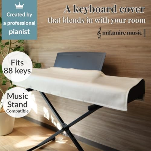 88 Keys Piano Keyboard Dust Cover PiuColor, Designed by Professional Pianist, Music Stand Compatible, Washable Digital Piano Cover, Blends with Your Room, Japan Design (Grayish White) - Image 2