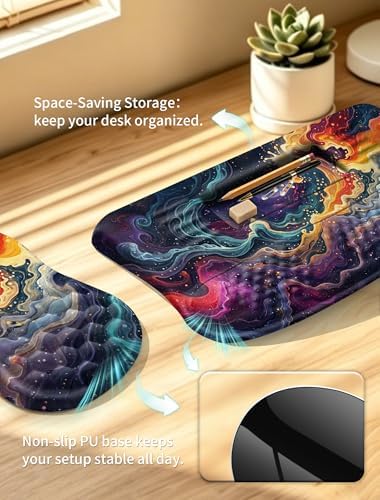 2-in-1 Set, Ergonomic Keyboard Stand with Wrist Rest and Mouse Pad with Wrist Support, Memory Foam for Carpal Tunnel Pain Relief, Improves Wrist Typing Posture, Starry Sky - Image 4