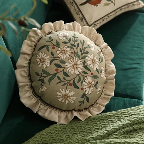 ISAENNE Vintage Linen Throw Pillow Cover,Set of 2,Diameter 16"-Brune C - Image 2