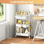 KINGRACK 3 Tier Metal Rolling Cart with Drawer, White Utility Storage Cart - Image 7