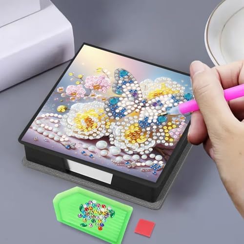 4Pcs Butterfly DIY Diamond Art Painting Sticky Notes Holder (640 Blank Notepads) Cube Note Box Mosaic Craft Set for Office Accessories Desk Office Workplace - Image 4