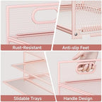 Pink Paper Organizer for Desk with Handle, 6-Tier - Image 3