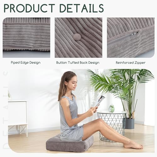 HIGOGOGO Tufted Corduroy Recliner Seat Cushion for Elderly, High Density Foam Large Square Seat Cushion for Recliner Chair, Floor Pillow, Office Chair, Car, No Pressure on Thighs, 20x20x4 - Image 5