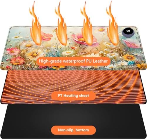 Heated Mouse Pad with 3 Levels Heated,Colorful Flowers - Image 3