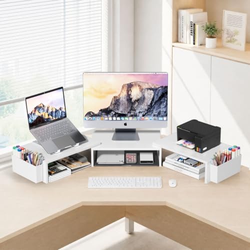 AUPSEN Dual Monitor Stand Riser with 2 Pen Holders, Desk Organizer, White - Image 2