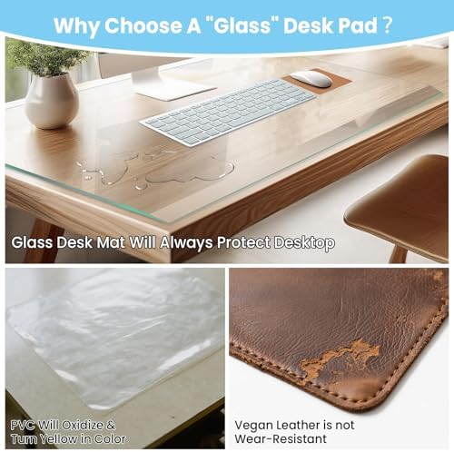 Tempered Glass Desk Pad with Beveled Edge, 24" x 18" Clear Office Desk Pad for Keyboard and Computer Monitor, Glass Desk Mat for Desktop Dry Erase - Image 4