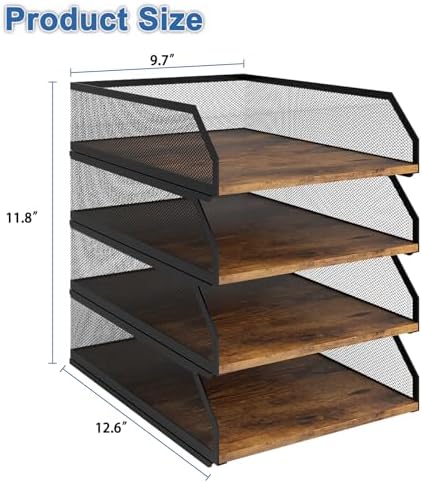 Natwind 4-Tier Stackable Metal Mesh Paper Organizer with Sliding Tray,Retro - Image 2