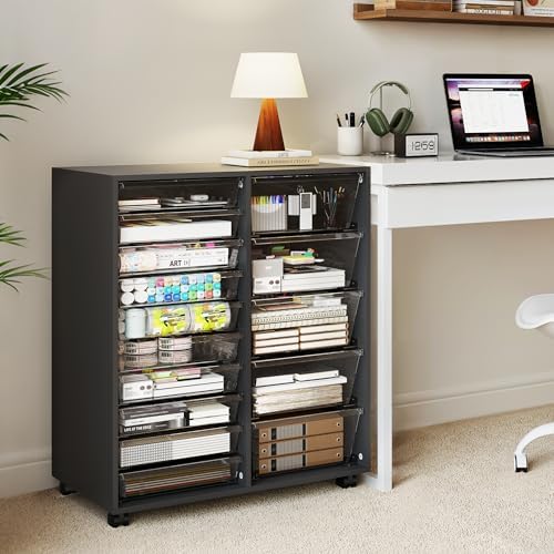 WOPITUES Mobile Storage Cabinet with 15 Clear Drawers, Modern Black - Image 6