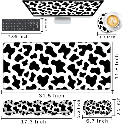 Keyboard Wrist Rest and Mouse Pad with Wrist Support Set Ergonomic Coaster,Memory Foam,Easy Typing Pain Relief,Large XL Desk Mat 31.5"x 11.8",Cow Print - Image 2