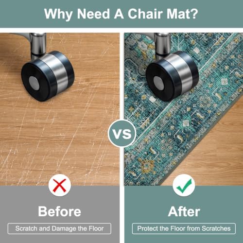Anidaroel 46"x72" Chair Mat for Hardwood Floor/Tile Floor, Desk Chair Mat for Hard Floors, Under Desk Rug Protector for Rolling Chair, Computer Gaming Chair Mat, Low Pile Carpet Floor Mat - Image 3