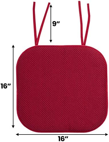 Sweet Home Collection Chair Cushion Memory Foam Pads with Ties Honeycomb Pattern Slip Non Skid Rubber Back Rounded Square 16" x 16" Seat Cover, 12 Pack, Red 12 Pack - Image 3