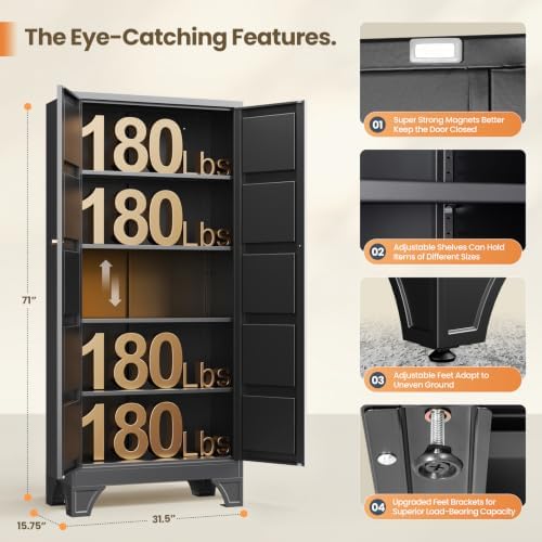 Yizosh Metal Storage Cabinet with 2 Doors and 4 Adjustable Shelves - Image 3