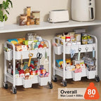 2 Tier Small Rolling Cart Metal with Wheels, White Under Desk Storage Carts - Image 6