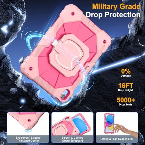 Case for iPad (A16) 11th/10th Generation 11/10.9 Inch 2025/2022, Ubearkk for iPad a16 case with Screen Protector, 360 Degree Rotating Stand Shoulder Strap Pencil Holder,Rose Pink - Image 4