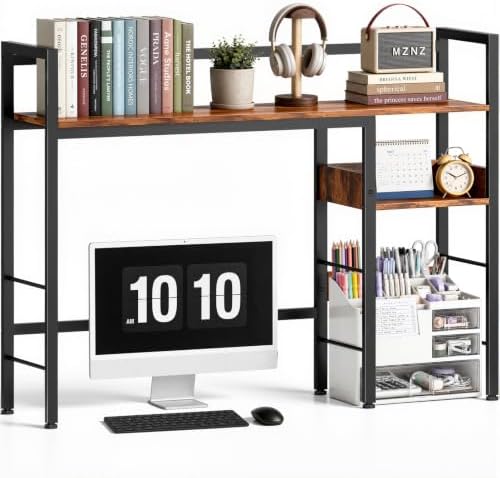 Desk Shelf, 38.6" Desk Hutch for Computer Monitor, Rustic Brown by MZNZ