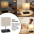 Beige Table Lamp for Bedroom - Stepless Dimmable, USB C+A, 2 AC Outlets - Image 2