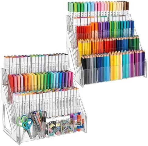2 Pack Acrylic Desk Organizer, 4 Tier 20 Compartments Vertical Storage for Pens Art Supplies Home Classroom Back to School Office School Office Desk Desktop Stationery Pencil Storage by Unknown