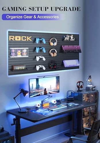 Pegboard Wall Organizer Set – 4 Peg Boards with Hooks & Shelves – Office, Kitchen, Gaming Room Desk Pegboard Storage – Peg Board Wall Display Rack (Black) - Image 3